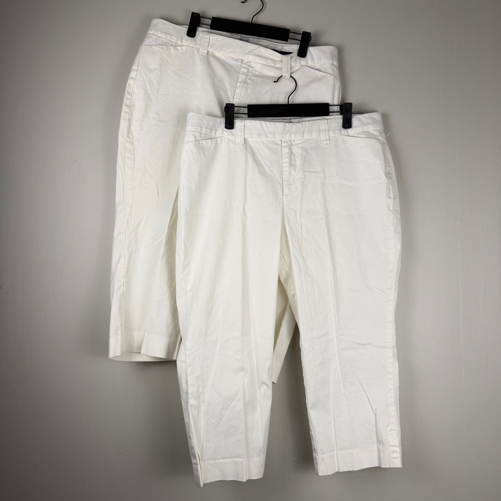 Lot of 2 Gap Capri Pants Women's 14 White Cotton Blend Mid-Rise Stretch Casual